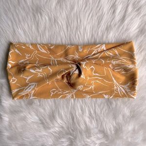 White Yellow Floral Printed Knotted Stretchy Headband